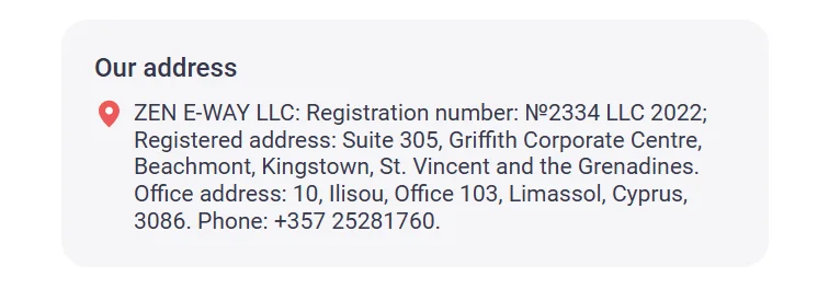 Screenshot with Binolla company addresses