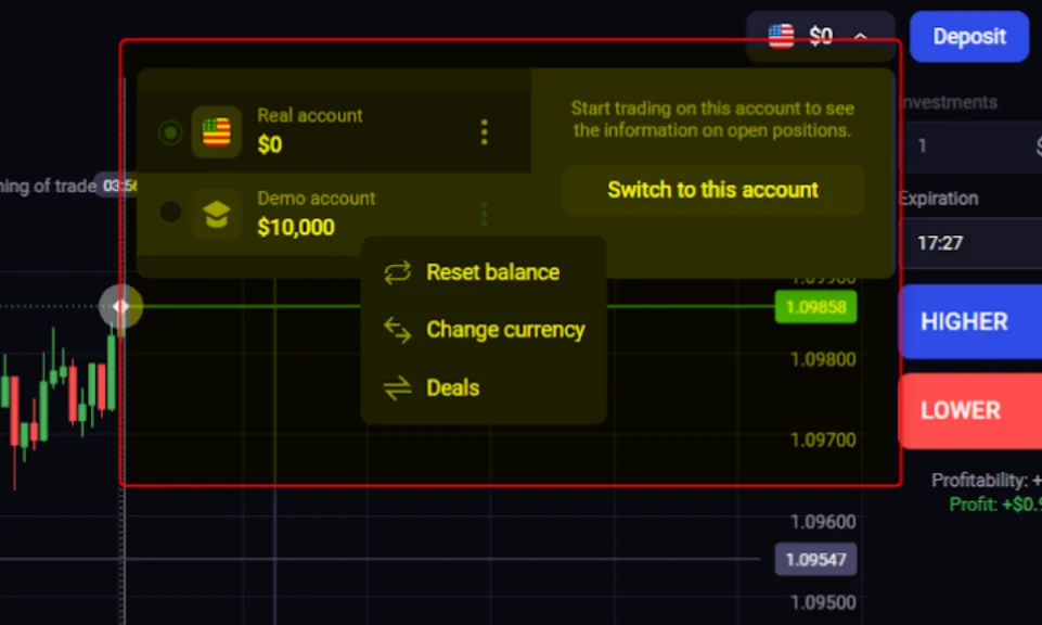 switching between demo account and real account