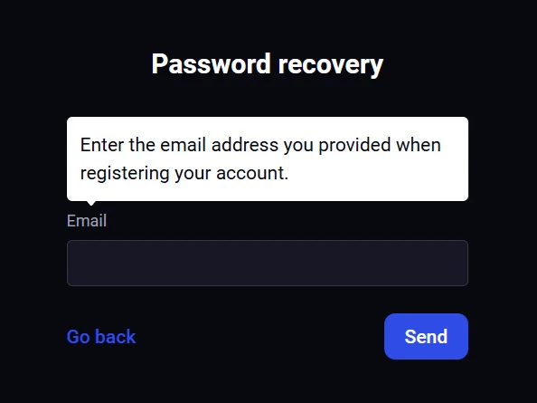 password recovery function in Binolla