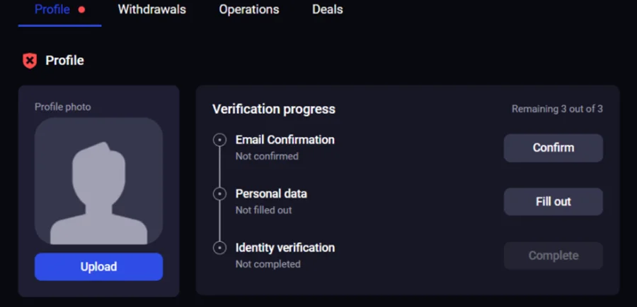user verification progress section
